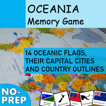 Preview of OCEANIA MATCHING MEMORY GAME | Flags, Capital Cities and Country Outlines