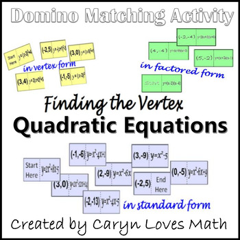 Preview of Finding Vertex of a Quadratic in Standard/Vertex/Factored Form~Matching Activity
