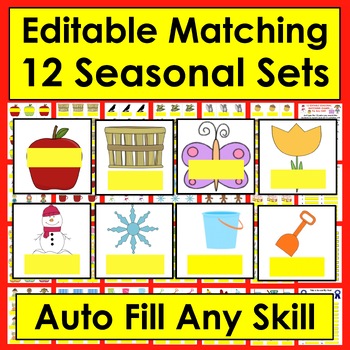 Preview of Matching Games Editable For Your Own Items 12 Seasonal 3 Themes 3 Per Season