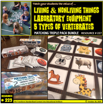 Preview of Matching Games: Living vs. Nonliving things, Laboratory Equipment, & Vertebrates