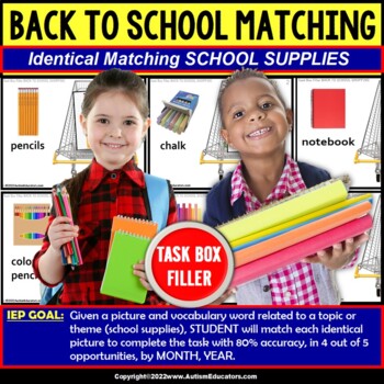 Preview of Matching Identical Pictures Back to School Task Box Filler for Autism