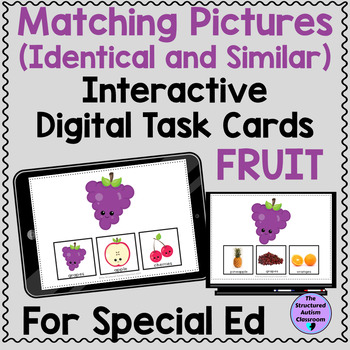 Preview of Matching Pictures of Fruit Digital Task Cards for Special Ed Distance Learning