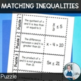 Matching Inequalities Puzzles Math Station TEKS 6.9b CCSS 