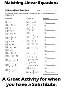 Matching Linear Equations by Mike's Math Market | TpT