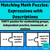 Matching Math Puzzles Activity- Algebraic Expressions with