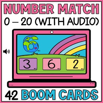 Preview of Earth Day Number to Number Matching 0 to 20 Boom Cards with Audio - Special Ed