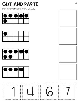 Matching Numbers and Ten Frame Pictures 1-10 Cut and Paste Activities