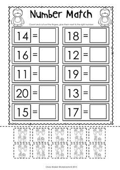 matching numbers to 20 11 20 cut and paste by olivia walker tpt