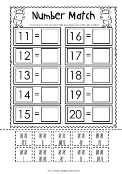 matching numbers to 20 11 20 cut and paste by olivia walker tpt