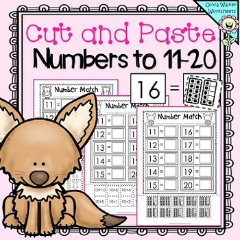 Preview of Matching Numbers to 20 (11-20) - Cut and Paste, Teen Number Addition Worksheets