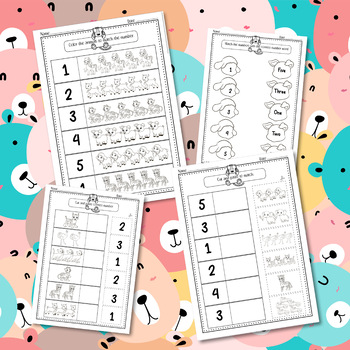 Preview of Matching Numbers to 5 Worksheets/Number Word&Numeral Match/Animals Theme