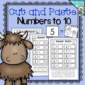 Preview of Matching Numbers to Ten  (Cut and Paste) -Worksheets / Printables, Fingers Stars