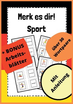 Preview of Matching Pairs - Sports - GERMAN + FREE Worksheets