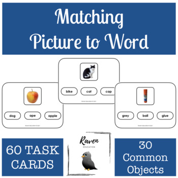Preview of Matching Picture to Word Task Cards (Labeling Common Objects)