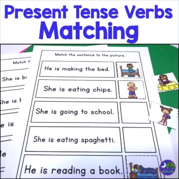 Preview of Matching Sentences to Pictures Present Tense Verbs Comprehension