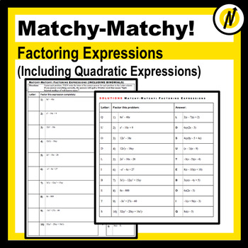Preview of Matching Practice - Factoring Polynomial Expressions Including Quadratics