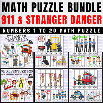 Preview of Matching Puzzles & Counting & Ordering 1-20 Numbers 911 & Stranger Danger Bundle