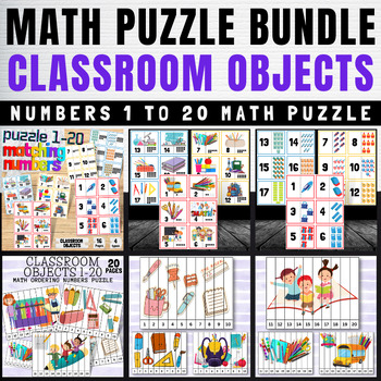 Preview of Matching Puzzles & Counting & Ordering Number 1 to 20 Classroom Objects Bundle