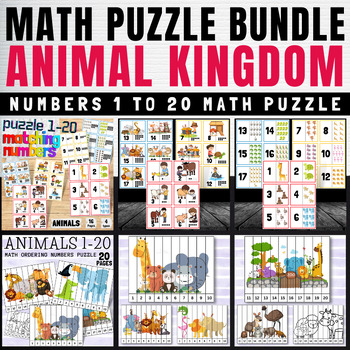 Preview of Matching Puzzles & Counting & Ordering Numbers 1 to 20 Animal Kingdom Bundle