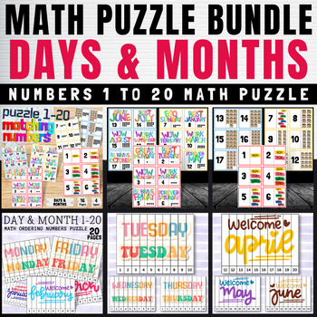 Preview of Matching Puzzles & Counting & Ordering Numbers 1 to 20 Days and Months Bundle