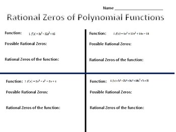 Matching- Rational Zeros Theorem by Volunteacher | TpT