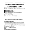 Matching Review of: Vowels, Consonants & Syllables