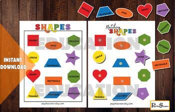 Preview of Shape Matching game , Printable, 3 part cards, Preschool activities