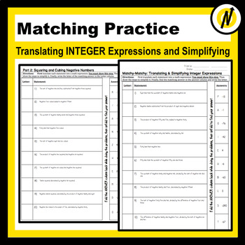 Preview of Matching Sheet: Translating INTEGER Expressions and Simplifying Practice