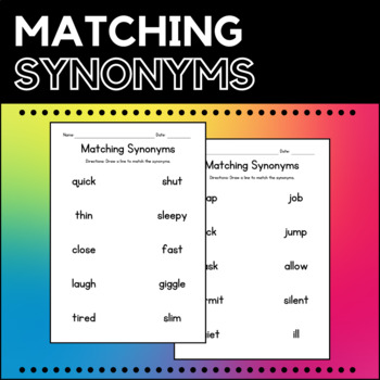 Preview of Matching Synonyms Worksheets - Reading & Vocabulary Activities - Test Prep