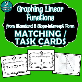 Preview of MATCHING / TASK CARDS - Standard & Slope-Intercept Form & Graphing of Lines