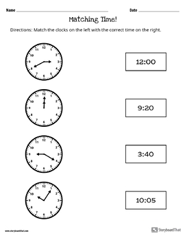 Matching Time! Telling Time Practice Worksheets Set 2 by Storyboard That