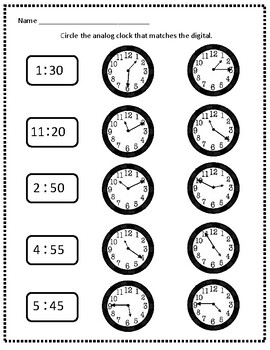 Matching Time on Digital and Analog Clocks by AddingToTheFun | TpT