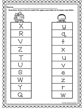 Matching Upper/Lowercase Worksheet (Q-Z) by Under Kidstruction | TpT