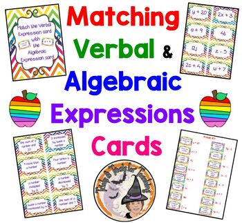 Preview of Matching Verbal and Algebraic Expressions Card Match with Answer KEY