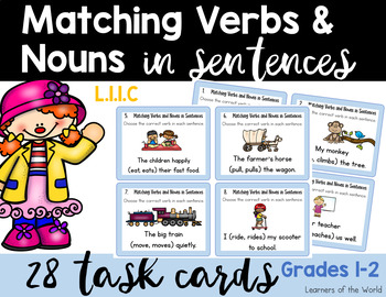 Preview of Matching Verbs and Nouns in Sentences Task Cards L.1.1.C