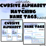 Matching Watercolor Name Tags and Cursive Alphabet