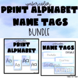 Matching Watercolor Name Tags and Print Alphabet