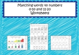 Matching Words to Numbers Worksheets 0-10 and 11-20