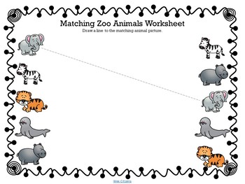 zoo animals matching worksheet teaching resources tpt