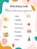 Matching activity Birthday vocabulary
