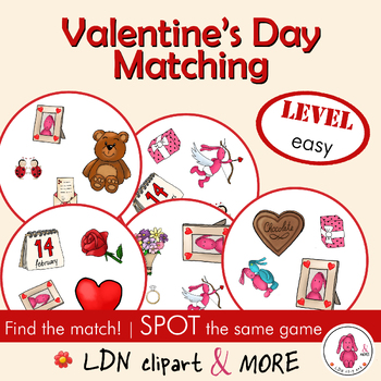 Preview of Matching game VALENTINE'S DAY, a fun print and go Spot it/Dobble type game EASY
