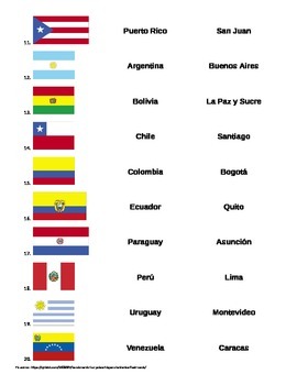 spanish speaking flags countries capitals matching game subject