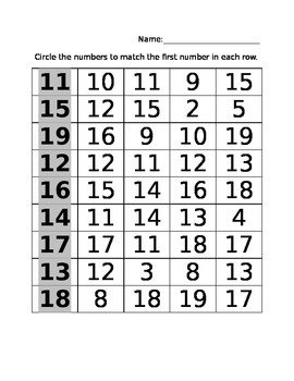 matching number 11 20 worksheet by ruth shimek tpt