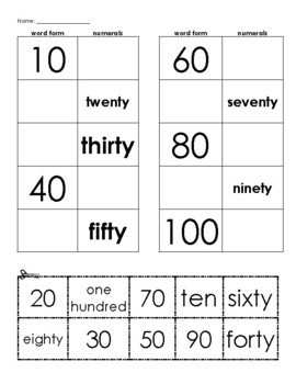 Matching numbers 11-20 and Decades with number words by Chantelle Moore