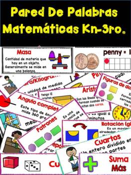 Preview of Matemáticas Pared De Palabras Kn. - 3ro -Spanish Math Word Wall Kn - 3rd