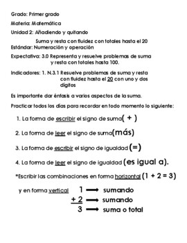 Preview of Matemática Primer grado Descripción Unidad 2: Añadiendo y quitando