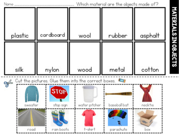 Preview of Materials in Objects Worksheets - Cut and Paste Sorting Activity