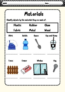 Preview of Materials worksheet for elementary school children - 1 page