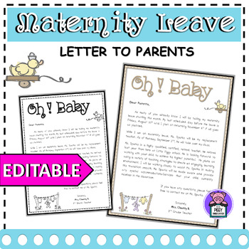 Maternity Leave Letter to Parents and Families - Editable | TPT