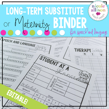 Preview of {Editable} Maternity/Long-Term Substitute Packet for Speech Therapy